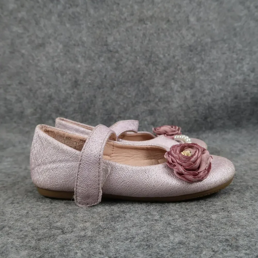 Girls Shoes Kids Toddler 8 Mary Jane Flats Pink Hook and Loop Pearl Rose Sparkle